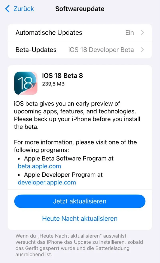 贵阳苹果手机维修分享苹果 iOS / iPadOS 18 开发者预览版 Beta 8 发布 